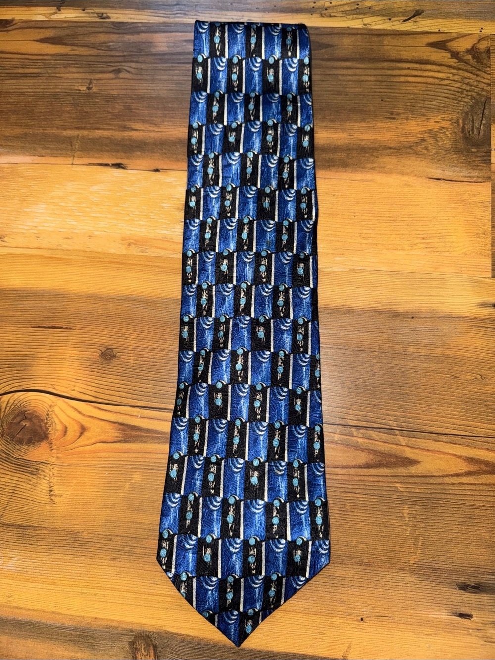 Ermenegildo Zegna Blue and Black Geometric Silk Tie